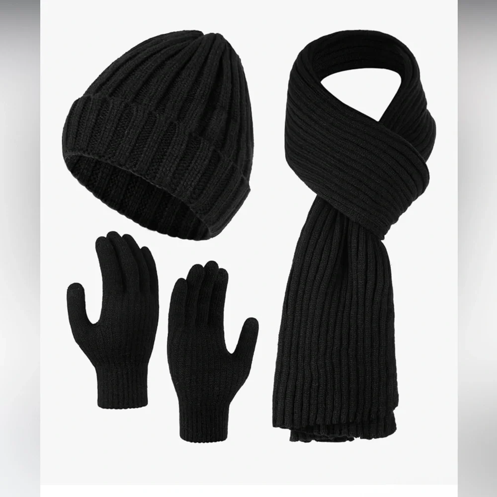 🆕 Winter Hat Beanie Long Scarf Touchscreen Gloves Set, 3Pcs Soft Thick Fleece